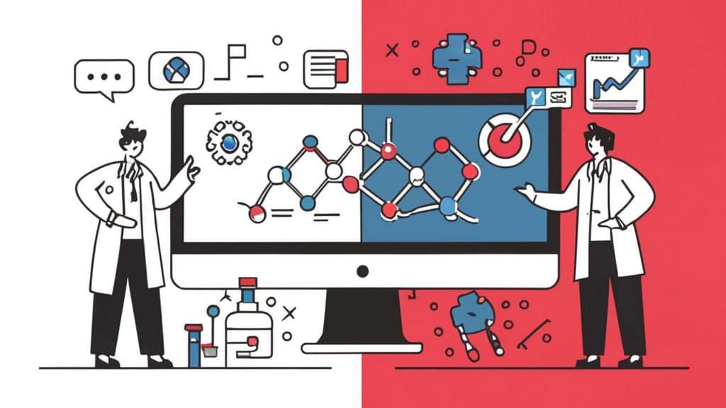 Alt txt - Two individuals examining a computer screen displaying diverse icons, showcasing the impact of AI in pharma's digital marketing revolution.